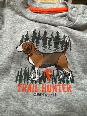 Carhartt Gray Baby Long Sleeve Tee with Orange Trim and Logo Size 6M VGUC